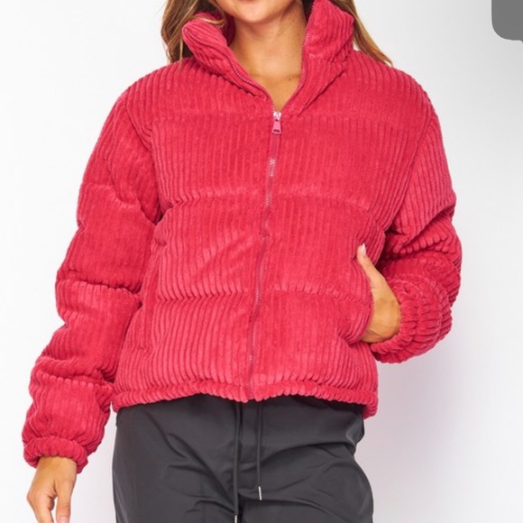 🆕Corduroy Puffer Jacket Magenta w/pockets S, M & L Available - Picture 2 of 3